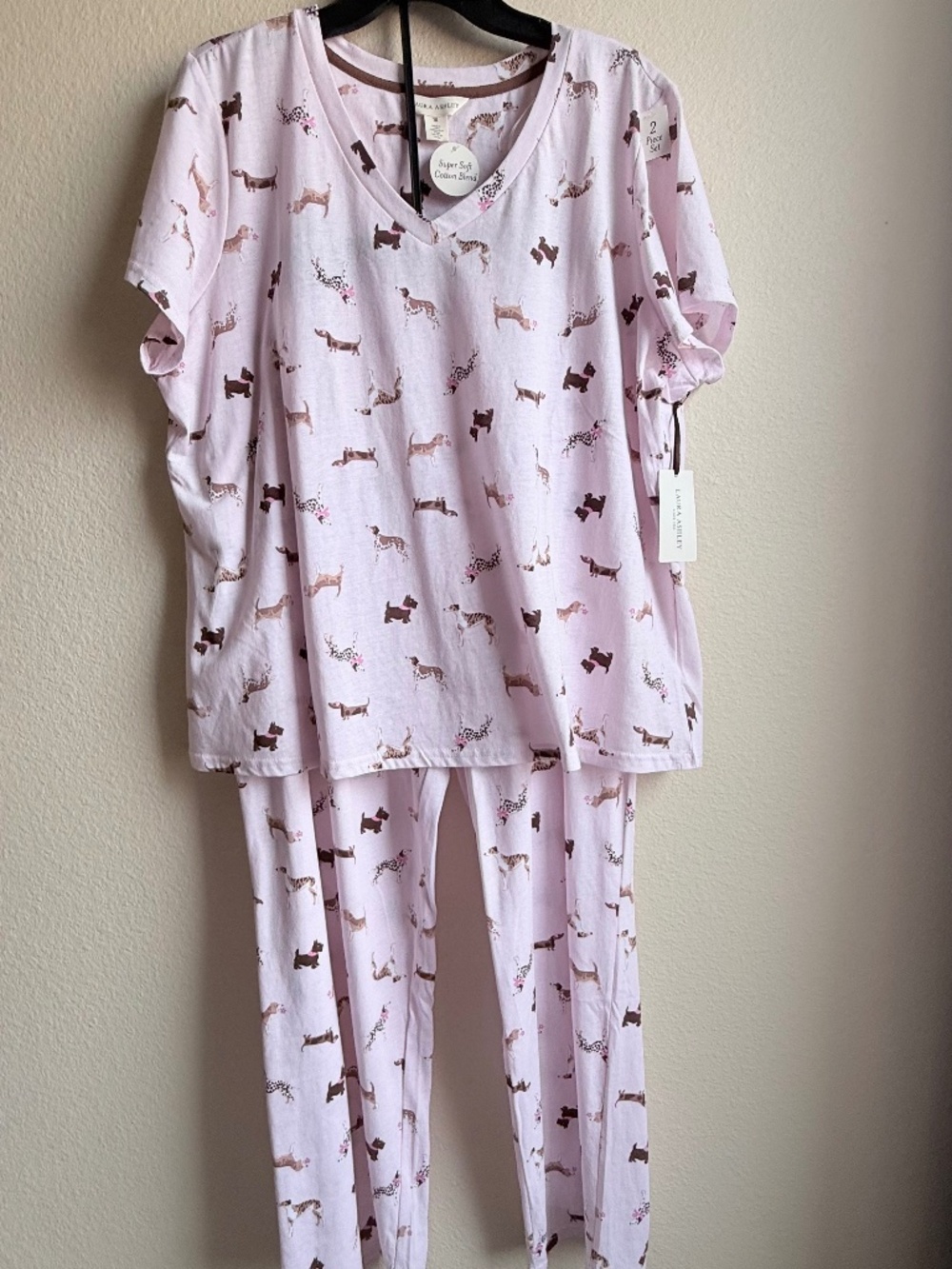 Laura Ashley Women's Plus Size 2-Piece Pajama Set Spring Dogs Pink Size 1X NWT